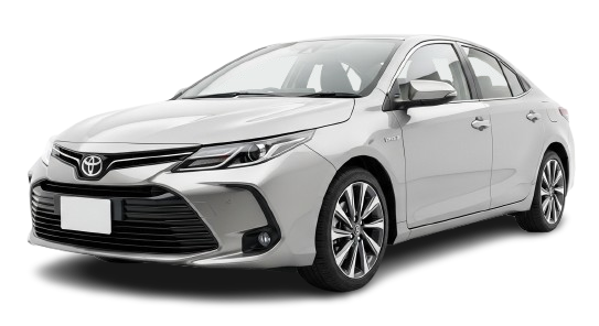 Modern sedan car toyota, isolated on pure white background, studio lighting, realistic automotive photography, high detail, front three quarter angle.