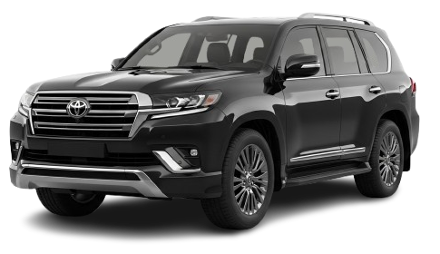 Large luxury Toyota V8 2024 model SUV, isolated on pure white background, studio lighting, high detail automotive photography, clean shadow under the car, front three quarter angle.